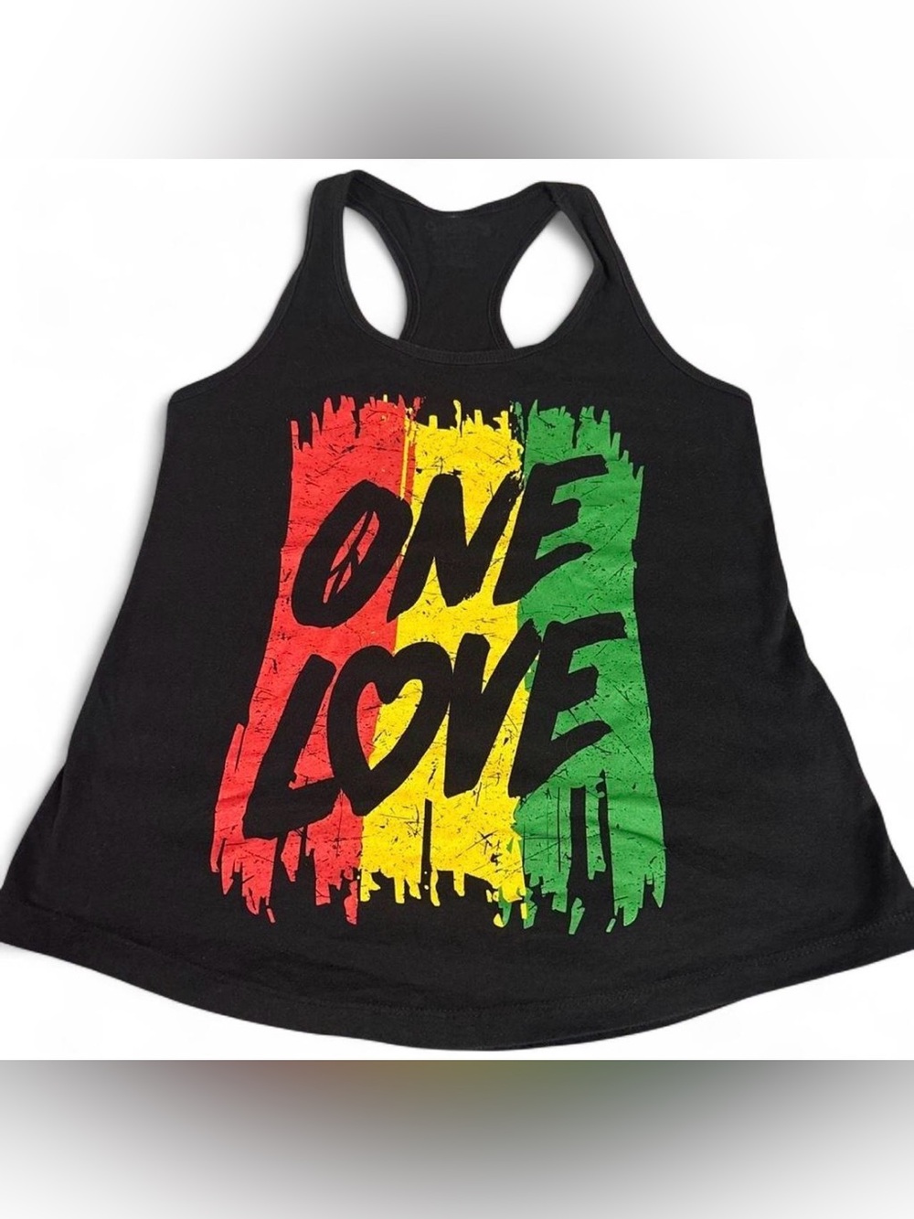 Spencer's Black Racerback Tank with Red, Yellow & Green "One Love" Graphic